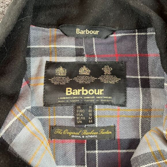 Barbour Waxed Cotton Full Zip Mock Neck Jacket Black Utility Tartan Lined 10 - Picture 5 of 15